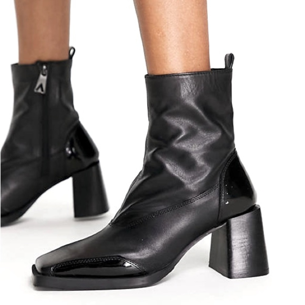 ASRA ASOS Harper Square Toe Black Leather Sock Boots NIB